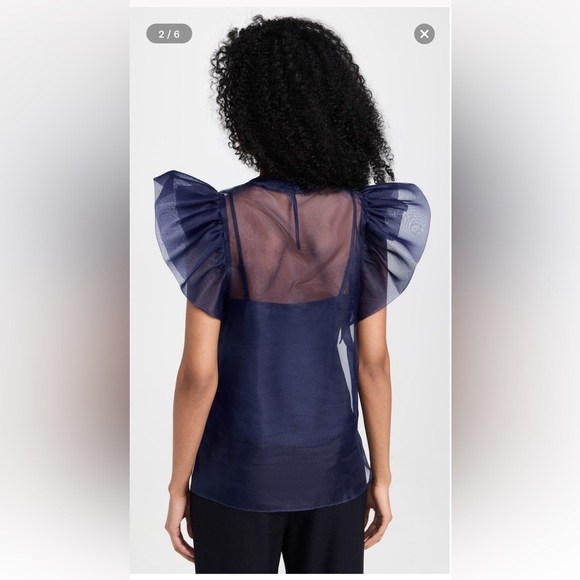 Navy Jonathan Simkhai Corina Organza Ruffle Top [M, NWT] - Picture 5 of 13